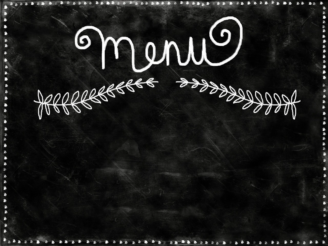 Chalkboard with "menu" written on it above a drawing of two branches