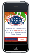 Cell phone screen browsing Five Star Painting website   