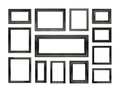 Black Picture Frames Organized on a Wall