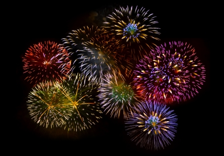 Photo of colorful fireworks in the black sky