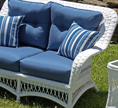 Blue wicker couch for outdoor use