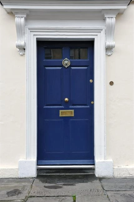 Blue door with white frame