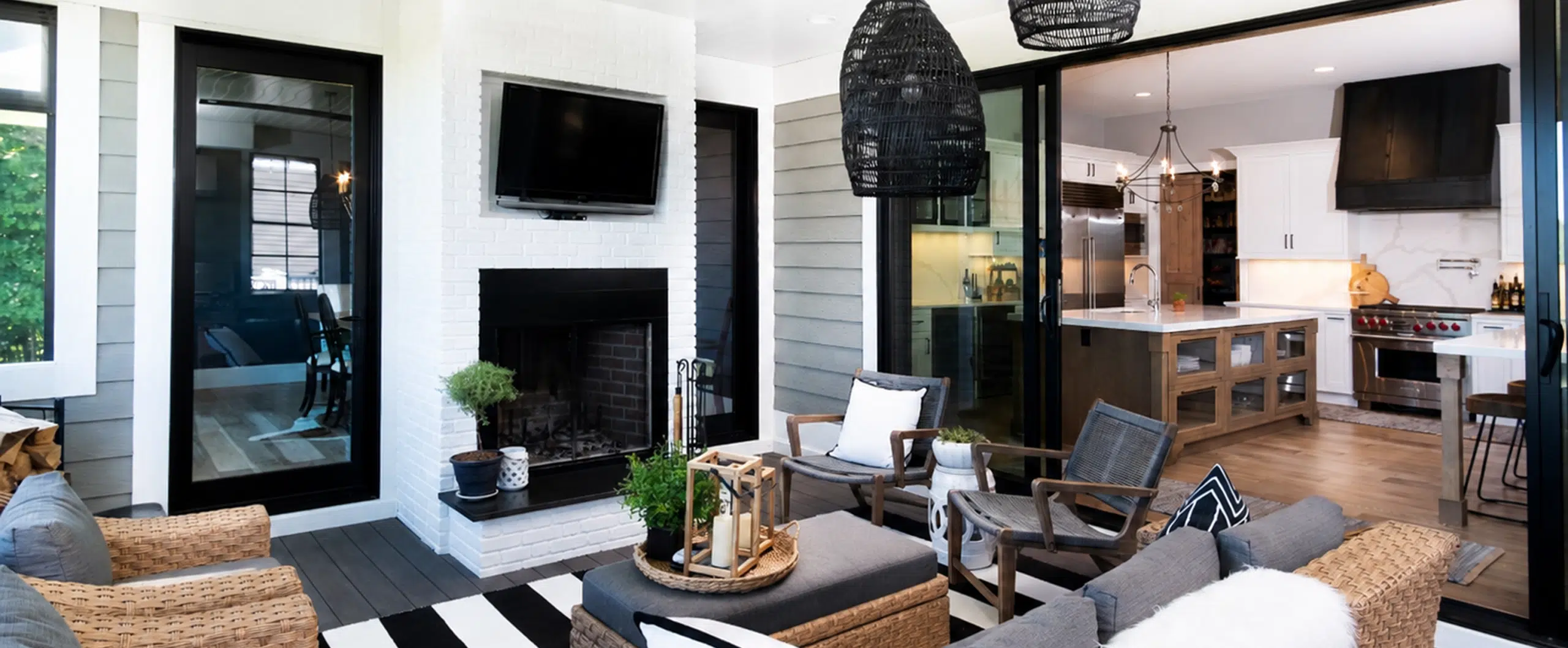 Covered porch and kitchen showcasing interior and exterior painting services by Five Star Painting