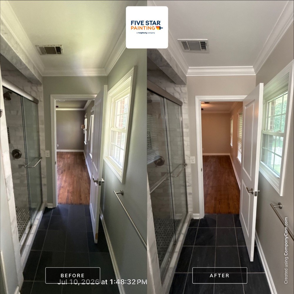 Bathroom repaint Sherwin Williams SuperPaint sheen satin, color SW7029 Agreeable Gray