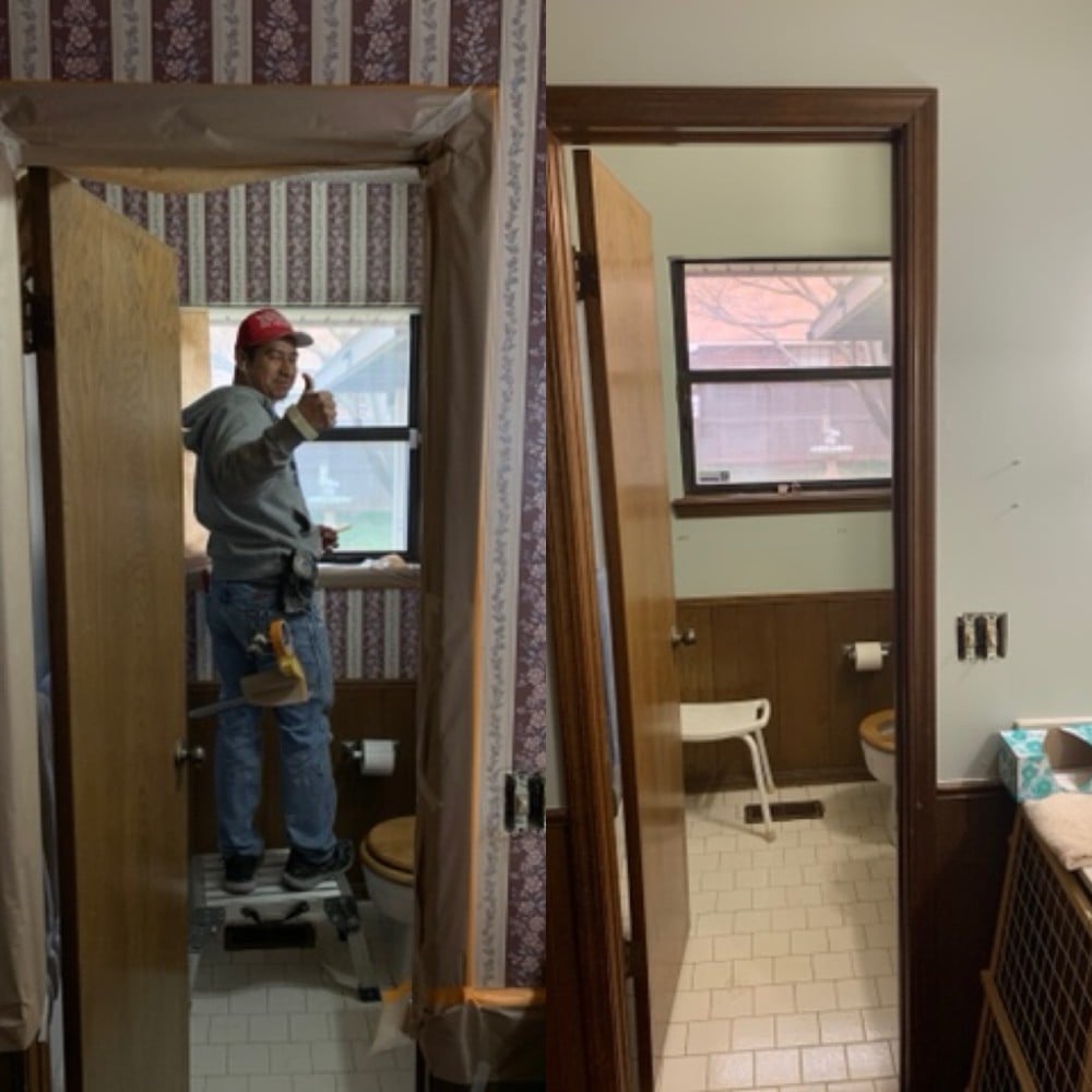 Bathroom wallpaper removal and painting.