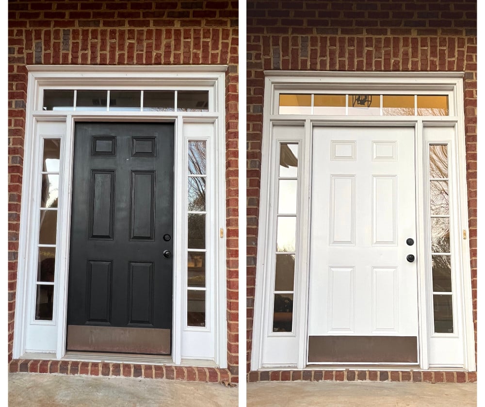 Brighten Up your Doors with Five Star Painting of Athens! We Took our customers front door from black to white.