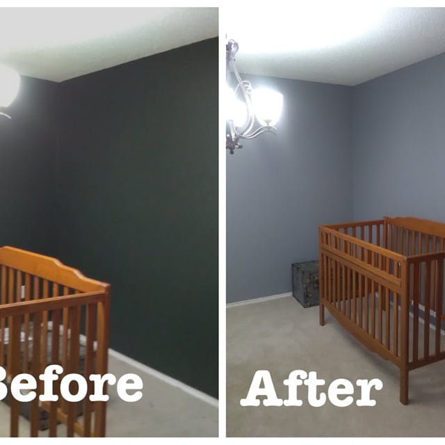 Before and after baby's room grey wall and wood crib
