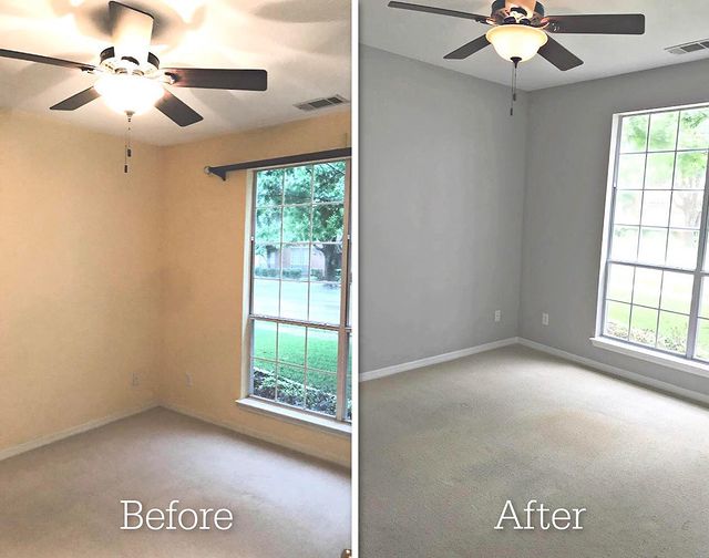 Before and after bedroom wall cream to gray