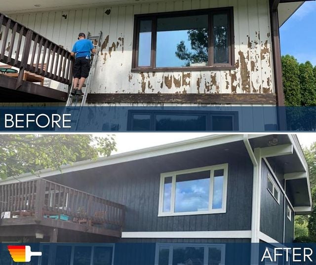 Before and after exterior painting.