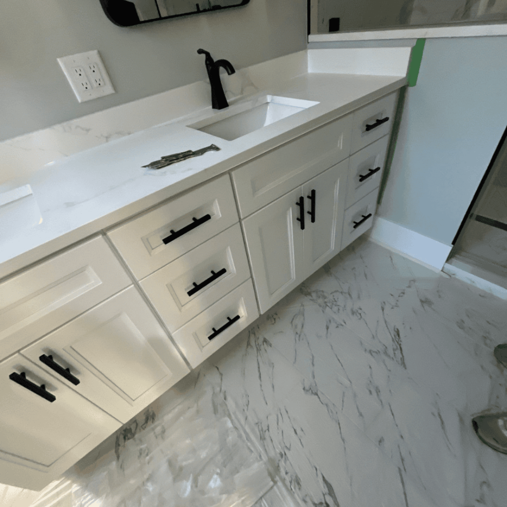 Clean, modern vanity repaint with smooth finish
