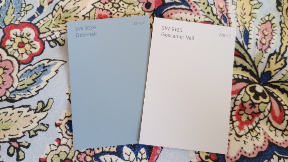 Floral print with color swatches blue and cream
