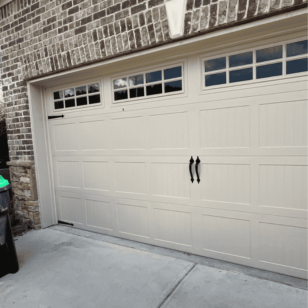 Crisp, clean garage door repaint with smooth finish