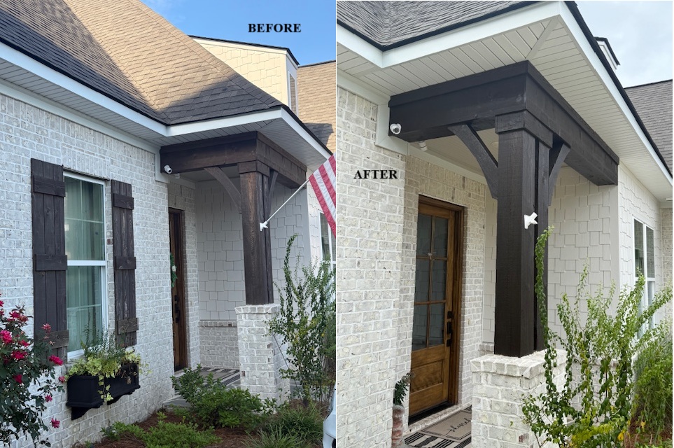Exterior wood column refresh Auburn AL SW3542 Charwood using Sherwin William SuperDeck Exterior stain