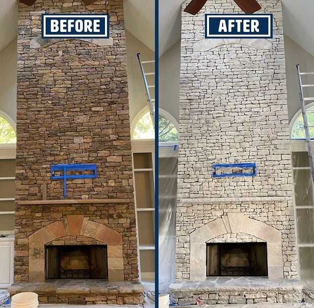 Fireplace stone painting transformation