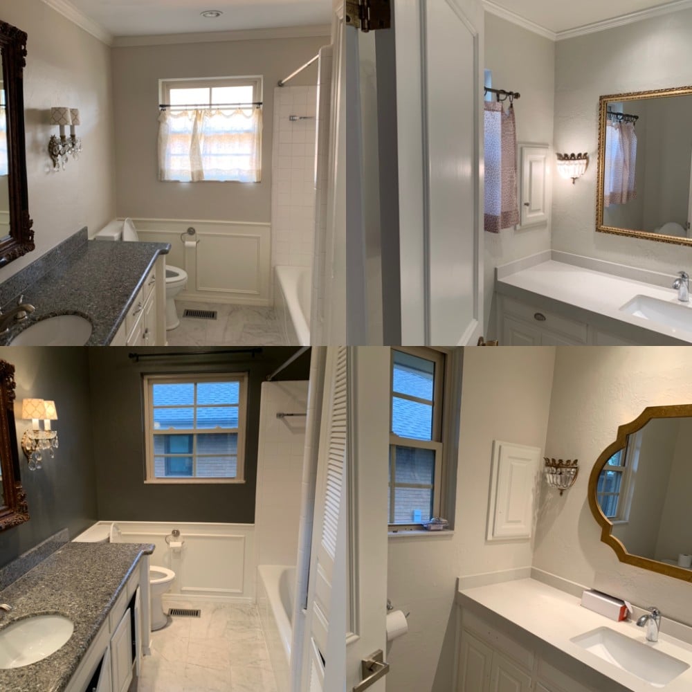 Interior house painting for color change. Greys and whites.
