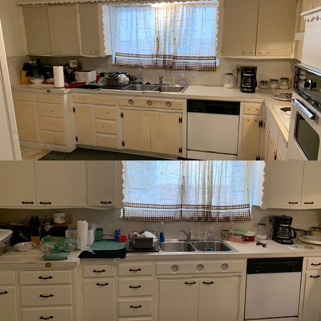 Interior painting and repairs for a cosmetic update. Colors: Sherwin Williams SW 0046 White Hyacinth walls, SW0050 Classic Light Buff ceiling and woodwork.