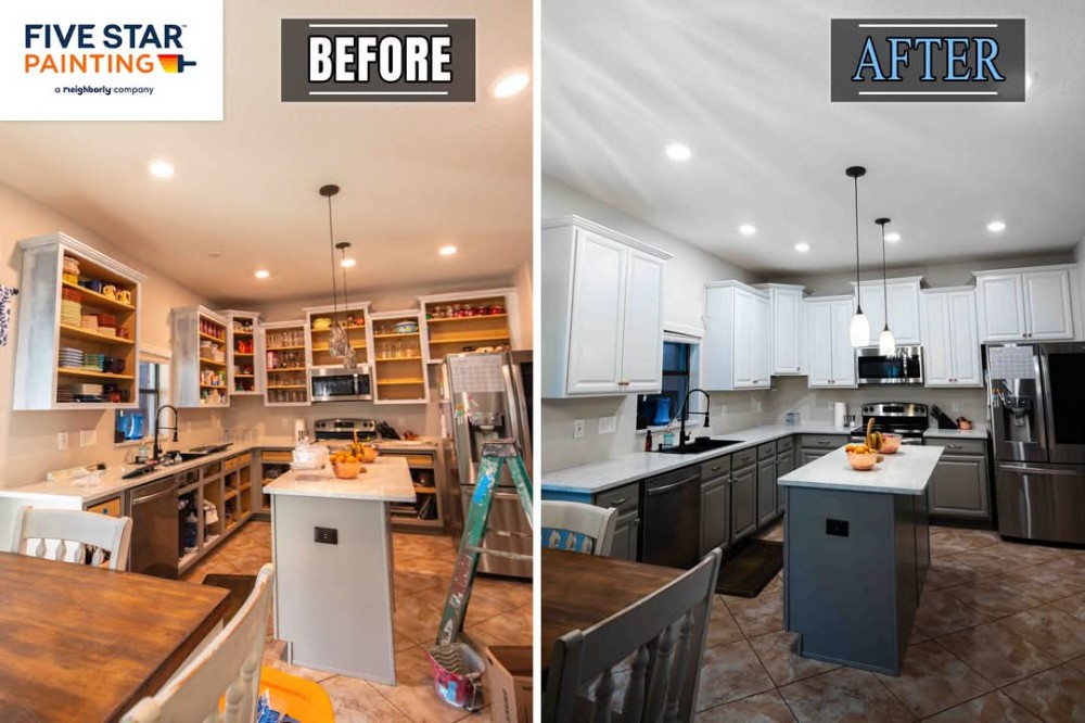 Kitchen cabinet painting before after