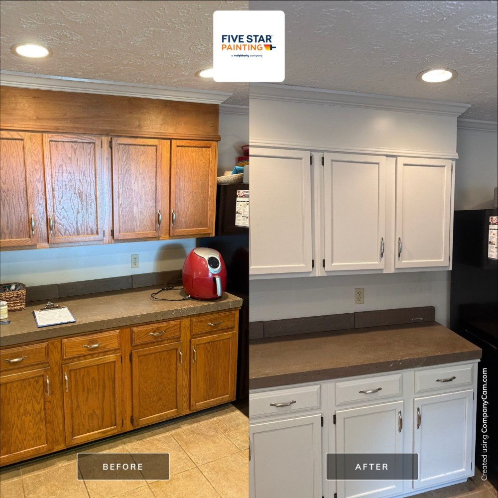 Kitchen cabinet recoat Sherwin Williams Gallery Series Waterborne Topcoat color match to Benjamin Moore OC-25 Winds Breath