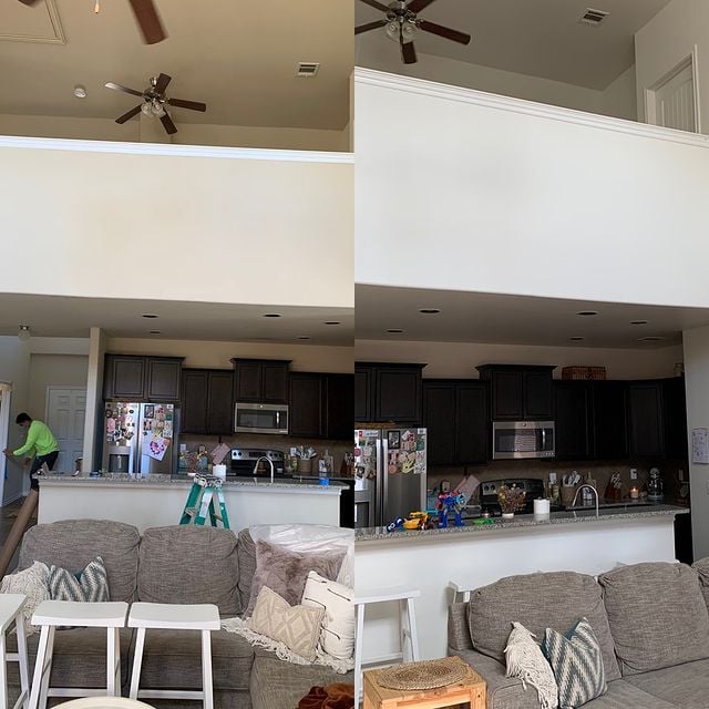 Living room and kitchen painting for color change. Color: Sherwin Williams -SW7102  White Flour