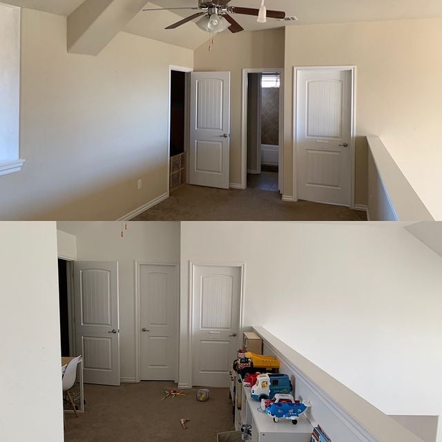 Loft painting for color change. Color: Sherwin Williams -SW7102  White Flour