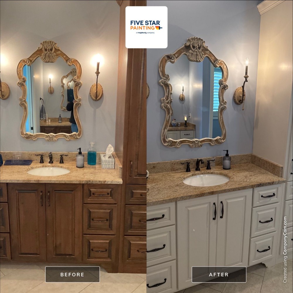 Primary bathroom vanity refinish Gallery Series Waterborne Topcoat 20 Sheen