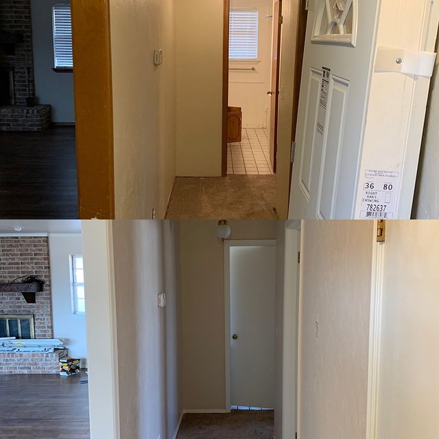 Repaint for color change and the woodwork is included. Sherwin Williams paints with custom colors for the walls and ceilings, SW7006 Extra White for the woodwork.