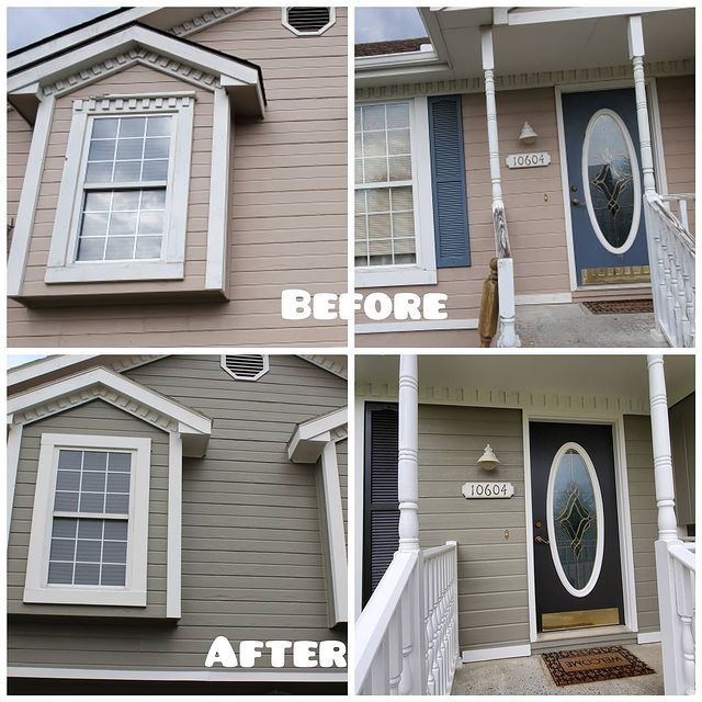 before and after beige exterior with white accents