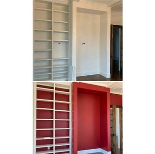 red cabinet before after
