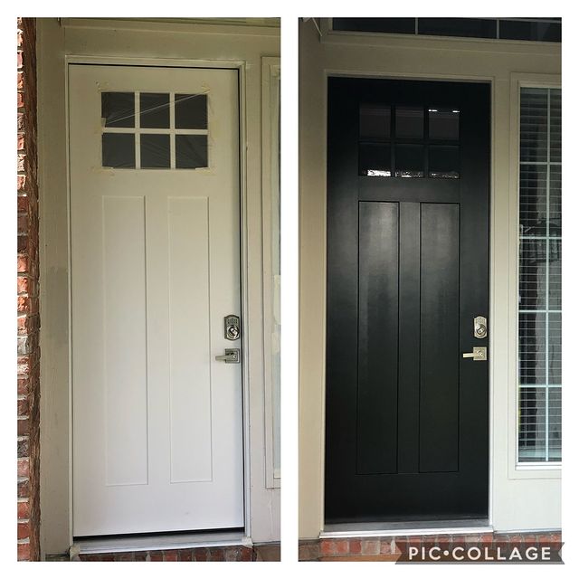 white front door before and black front door after
