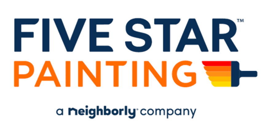 Five Star Painting logo with variegated color paint brush and Neighborly logo.
