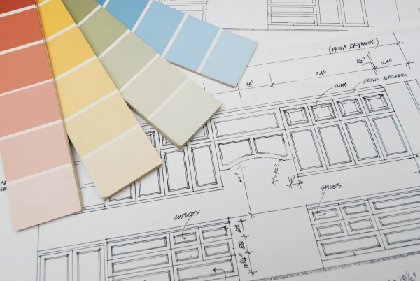 Kitchen cabinet painting blueprint and color palette.