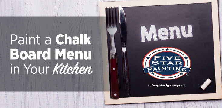 Blog title superimposed over a photo of a table on which sits a blackboard menu, Five Star Painting logo on the front of the menu