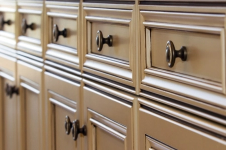 Light Brown Cabinets with Dark Handles