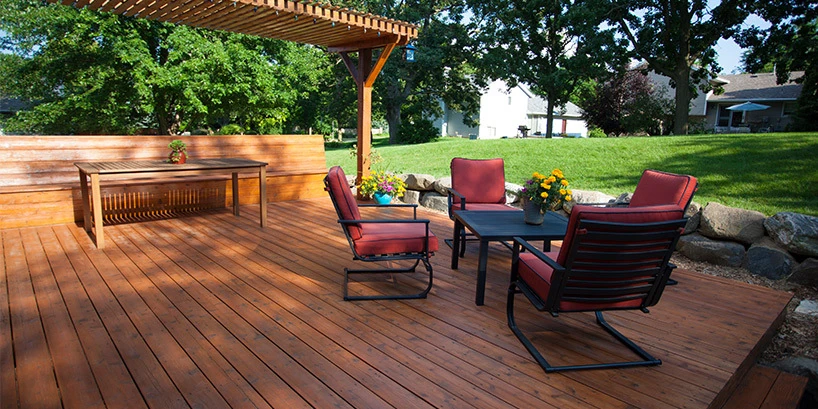 Gorgeous outdoor deck with beautiful wood floor