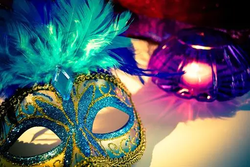 mardi gras masks blues purples yellows