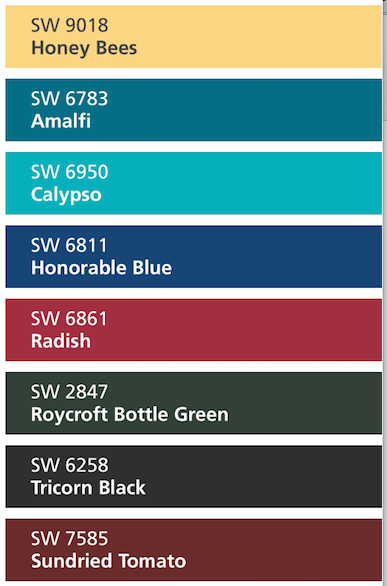 List of colors, their title, and their color number