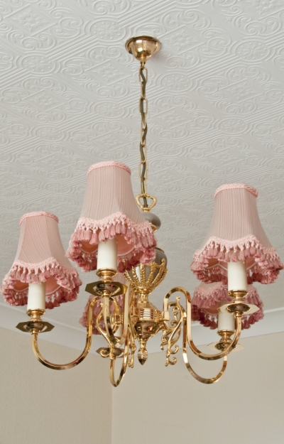 Pink fabric lampshade chandelier