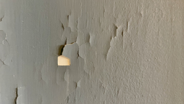 Gray paint peeling off the wall.