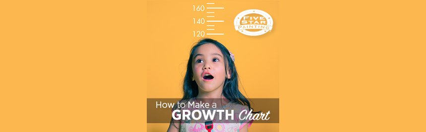 Blog title superimposed over a photo of a child with an astonished expression in front of an orange background on which is a height measurement, the Five Star Painting logo in the top right