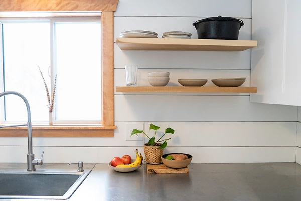 Kitchen with white shiplap