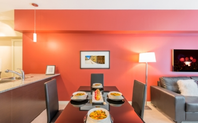 Coral Accent Wall in Dining Room