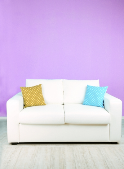 Pastel Purple Wall and White Couch