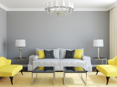 Dark Gray Room with Black and Yellow Furniture
