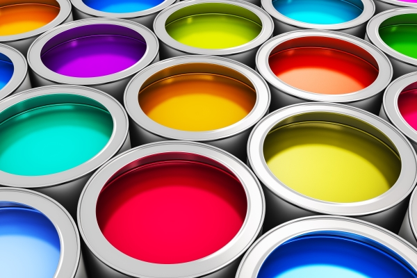 Small paint cans display a variety of different colors.