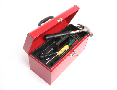 Red toolbox full of tools