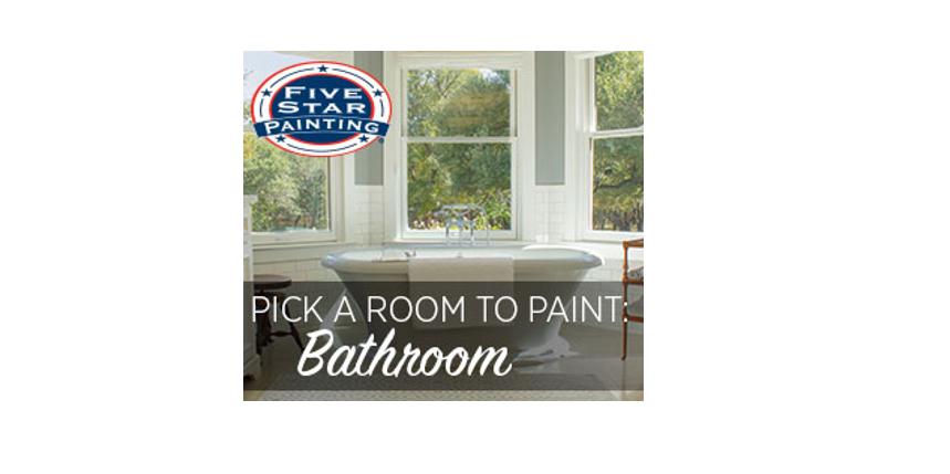 Blog title superimposed over a photo of a bathtub in front of three well-lit windows, Five Star Painting logo in the top left