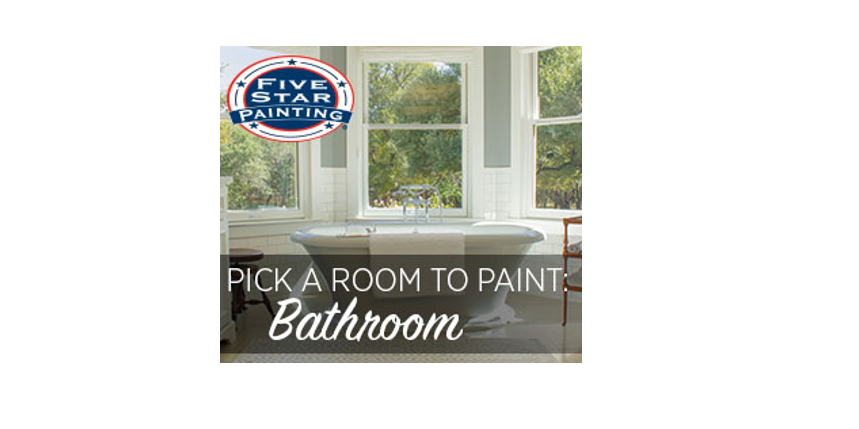 Blog title superimposed over a photo of a bathtub in front of three well-lit windows, Five Star Painting logo in the top left.