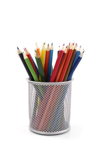 Colored Pencils in Silver Pencil Holder  