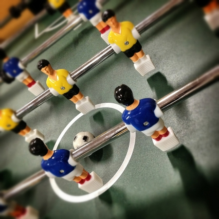 Close-up of table soccer figurines