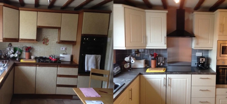 Kitchen comparison before & after.